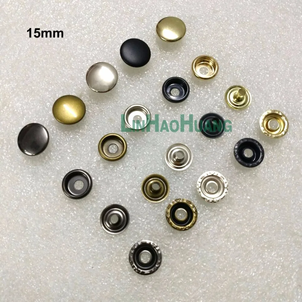 100sets/daug 15mm keturias dalis žalvario metalo mygtuką žiedas snap paspauskite mygtuką snap tvirtinimo detalės, sidabro, bronzos, juoda ,ligth aukso+įrankiai