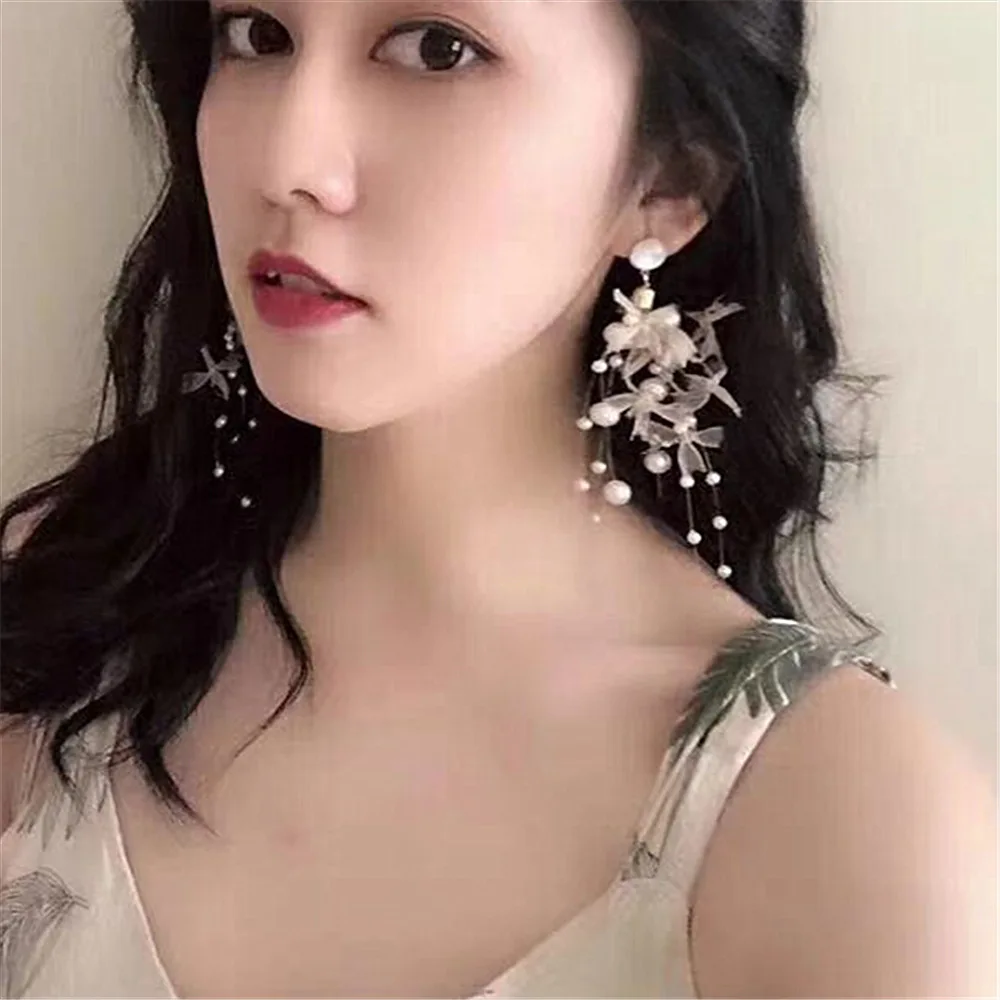 2020 Korėjos Gold Vintage Gėlės Žiedlapis Auskarai Su Perlu Kutas Ilgai Lašas Auskarai Moterims Cute Girl Pavasario Mados Juvelyrika