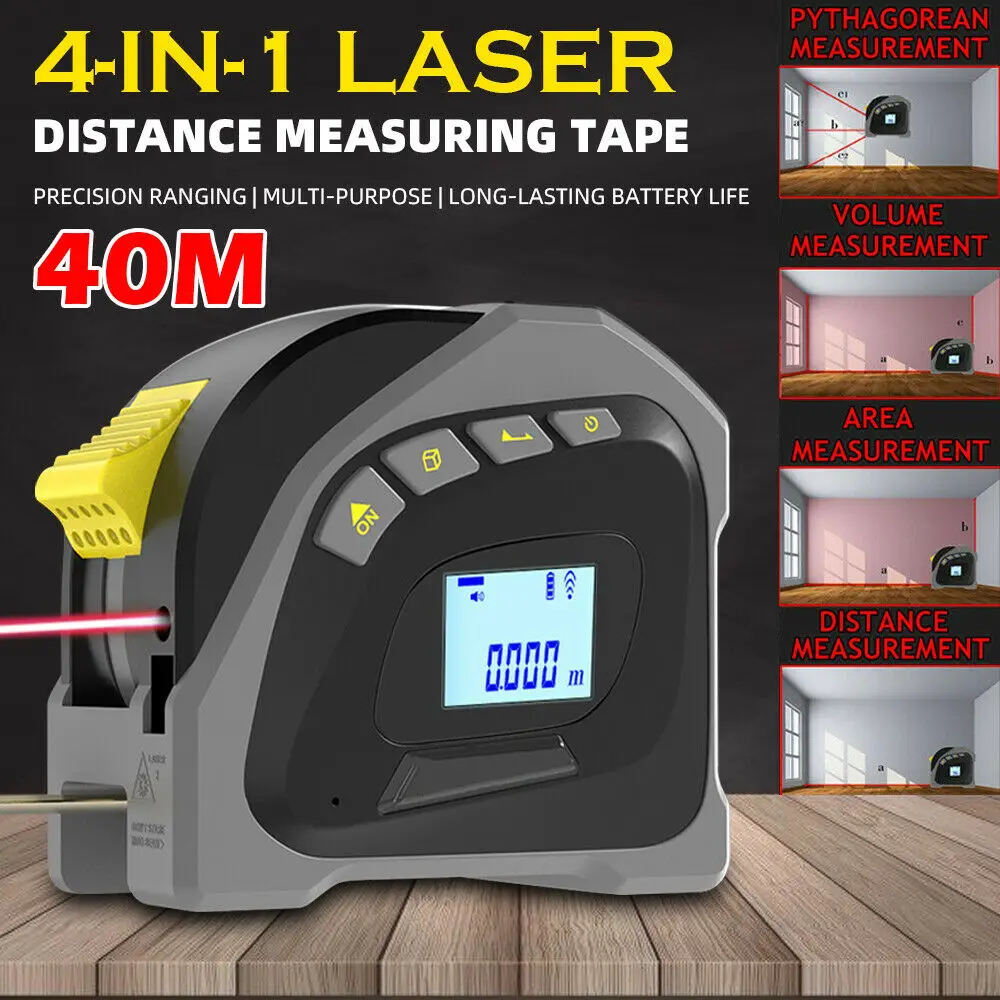 4 IN 1 Laser Distance Meter Range Finder 40M Lazerio Juosta Priemonė Skaitmeninis Ištraukiama 5m Lazerinis tolimatis tipo Valdovas Tyrimo Įrankis