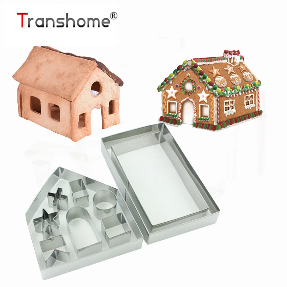 Transhome 10vnt Kalėdų Namas 3D Nerūdijančio Plieno Scenarijus Meduoliai su imbiero priedais Slapukas Cutter Nustatyti Kepimo Formą Minkštas Pyragas Pelėsis
