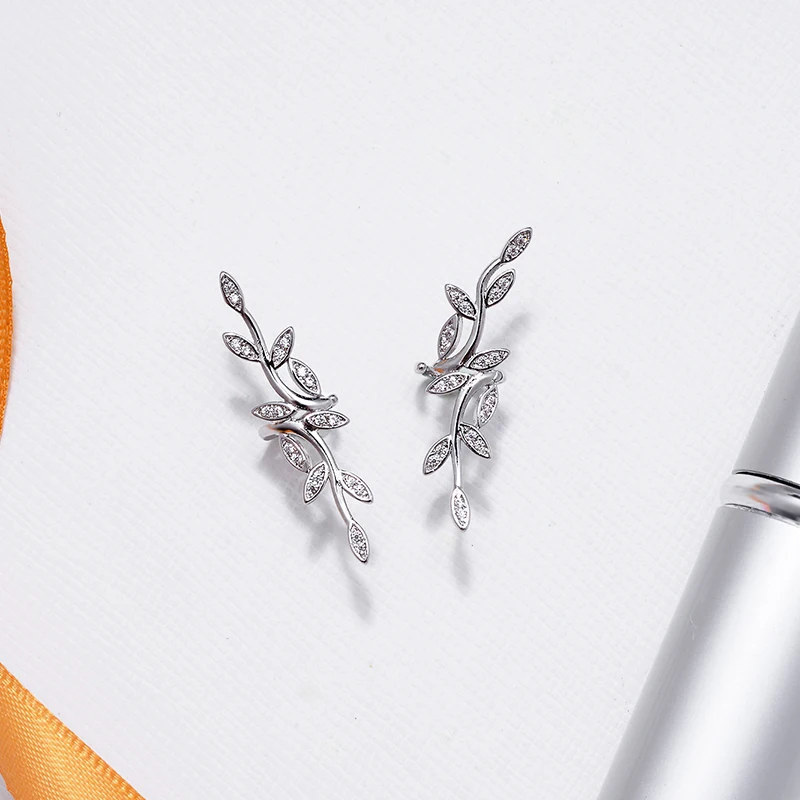FCGJHW 925 sterlingas sidabro earringsCuff moterų Indijos Juvelyrikos Boho korėjos Stiliaus Cirkonis Akmuo Augalų Lapų Formą Šalis Gir