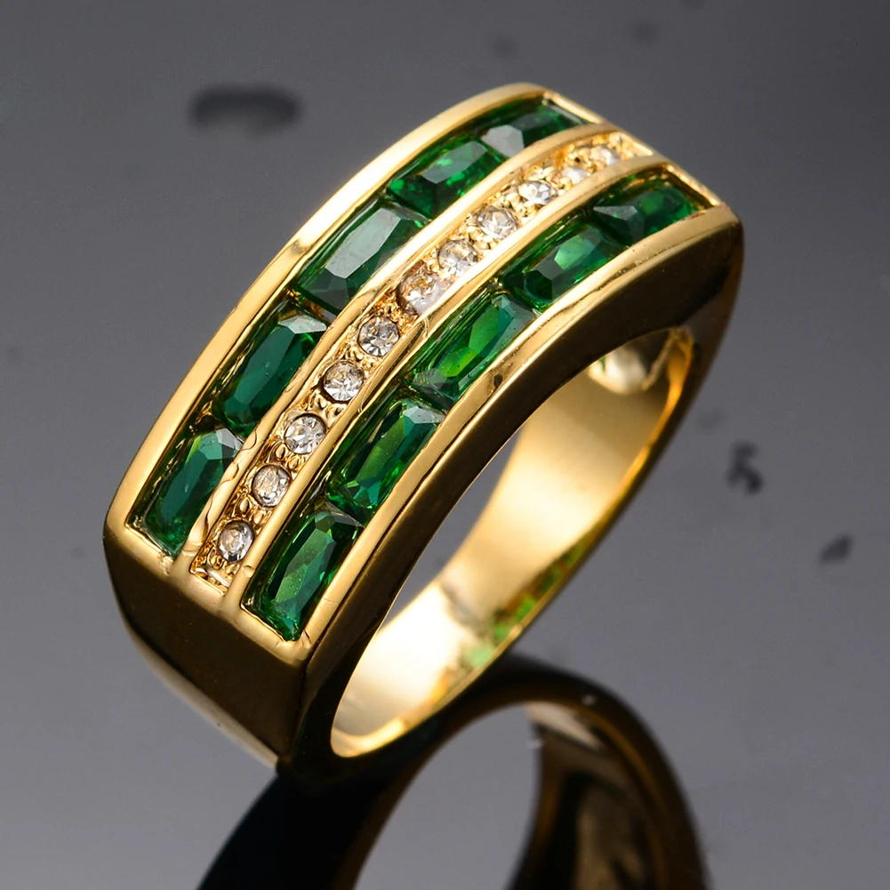 Derliaus Vyrų Žalia Krištolo Akmens Papuošalai 18KT Aukso Spalvos Vestuvių Žiedai Vyrams Prabanga Mažas Cirkonis Vestuvinis Žiedas