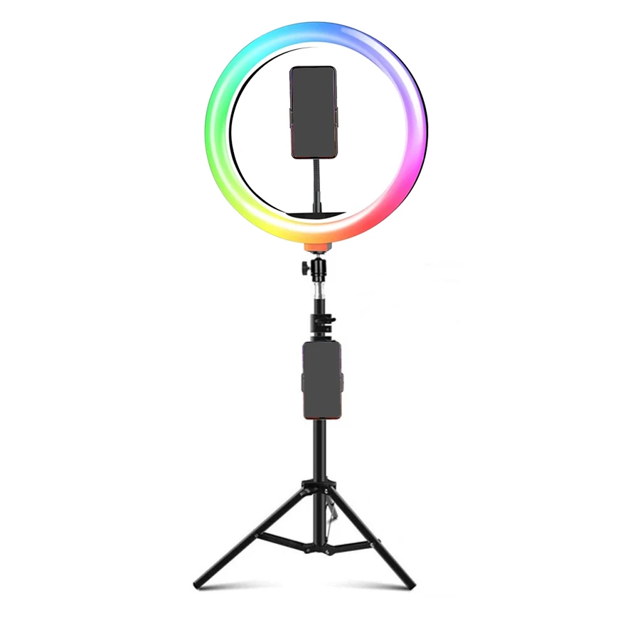 MAMEN Pritemdomi RGB LED Selfie Žiedas Užpildyti Šviesos Nuotrauka Žiedas Lempa su Sukimosi Trikojo Makiažas Vaizdo Gyventi Aro De Luz Para Celular