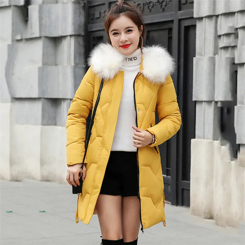 Žiemos paltai moterims geltona plius dydis didelis kailiniai su gobtuvu parko 2020 m. rudenį naujų mados slim juoda raudona žemyn medvilnės striukė feminina JD811