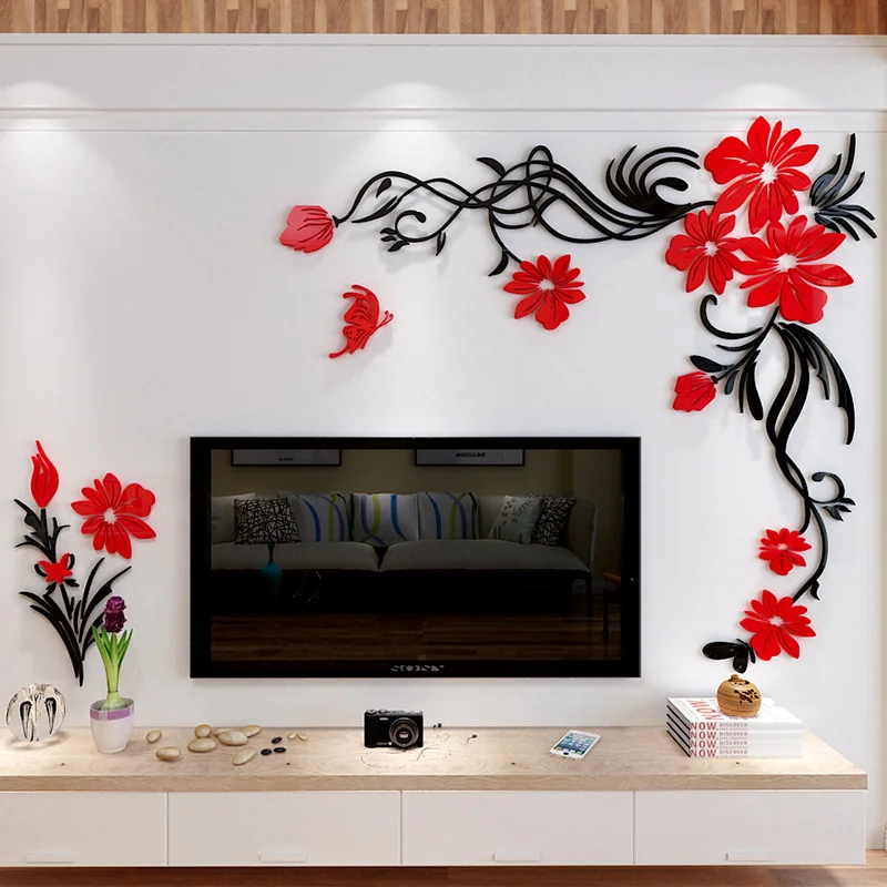 Akrilo 3D Gėlių Sienos veidrodis Lipdukai namų dekoro kūrybos sienos lipdukai kambarį įėjimo tapybos gėlių Kambarį 