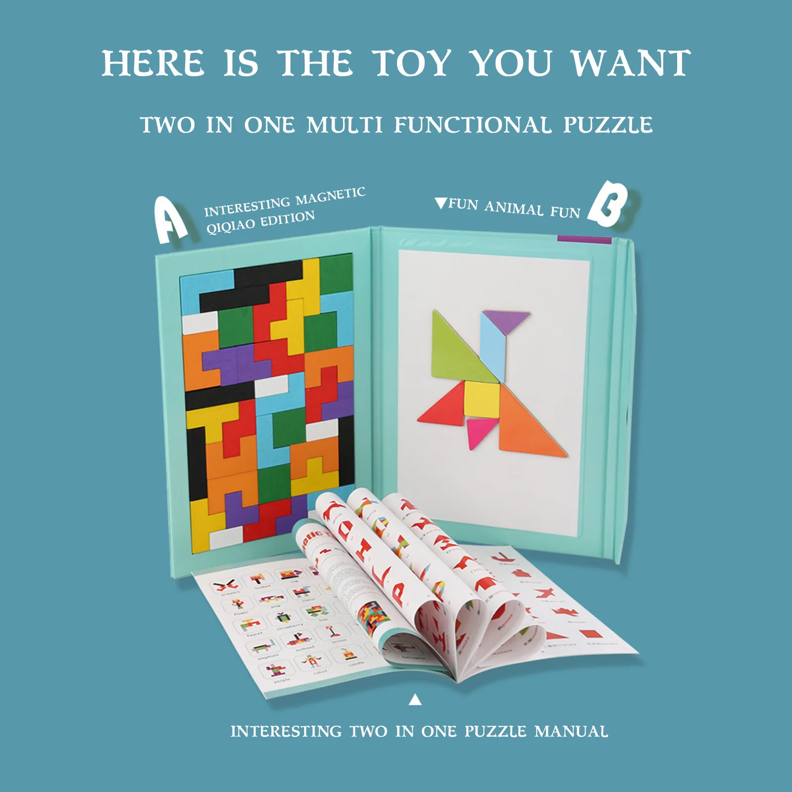 Mediniai Vaikų magnetinio Tetris blokai Tangram mokymo priemonių įspūdį vystymosi kūdikių ankstyvojo ugdymo švietimo žaislai