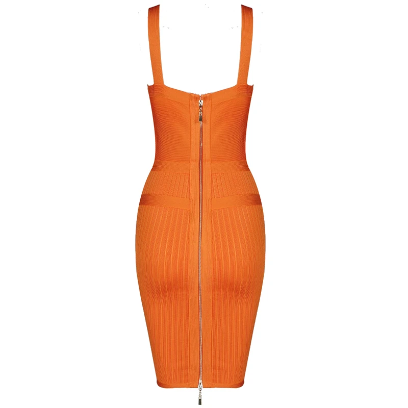 Aukštos Kokybės Oranžinė Juoda Berankovė Metalo China Viskozė Tvarstis Suknelė Įžymybė Šalies Bodycon Suknelė