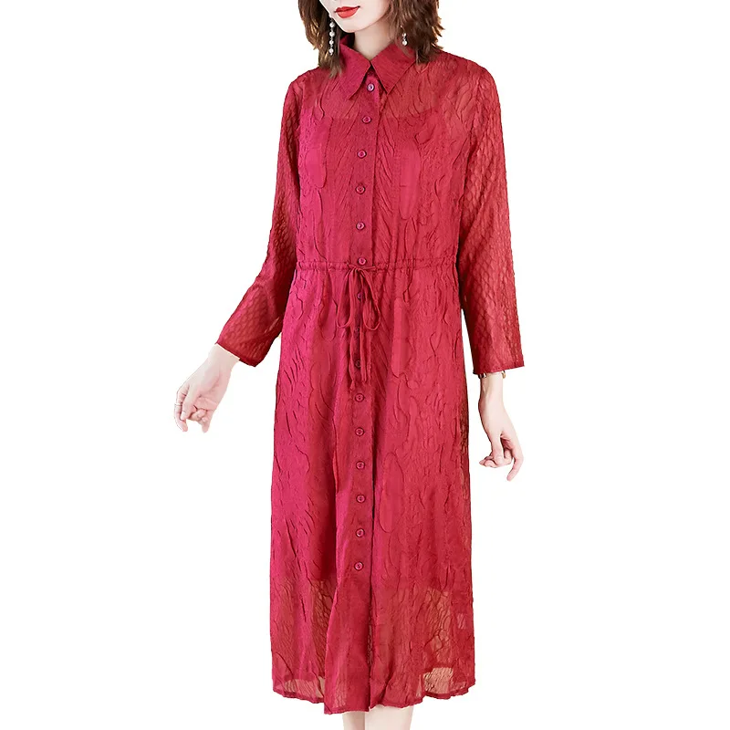 Vidutinio amžiaus Raudona ilgomis Rankovėmis Suknelė Rudens Žiemos 2020 Nauja, Moterų Ilgas Laisvas Didelio Dydžio Plisuotos Suknelė