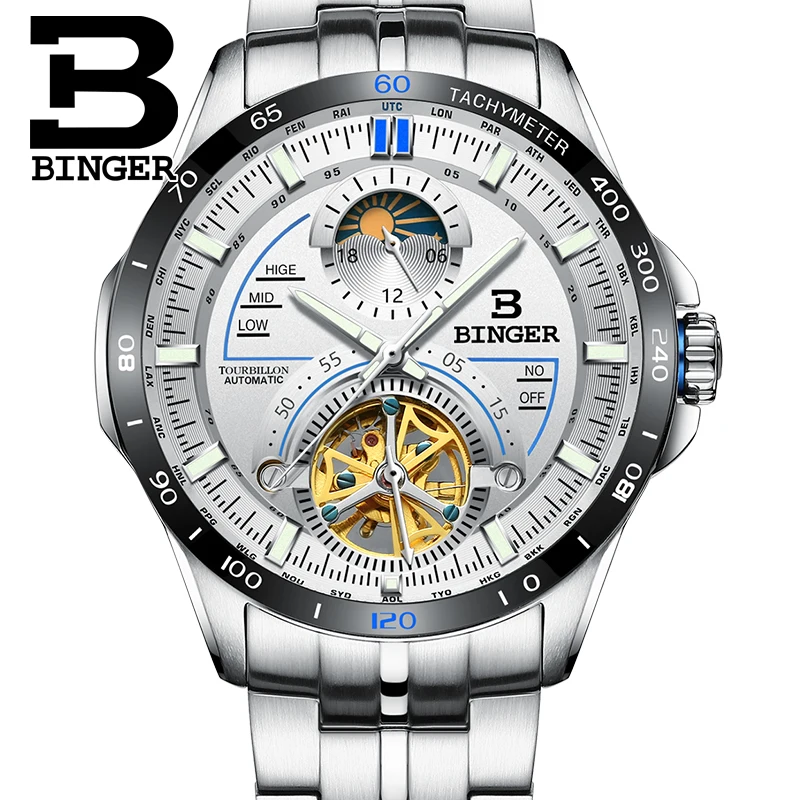 Šveicarija BINGER Žiūrėti Vyrų Prabangos Prekės ženklo Vyrai Laikrodžiai Automatinis Tourbillon Mechanica laikrodis Safyras reloj hombre B-MS10001G naujas
