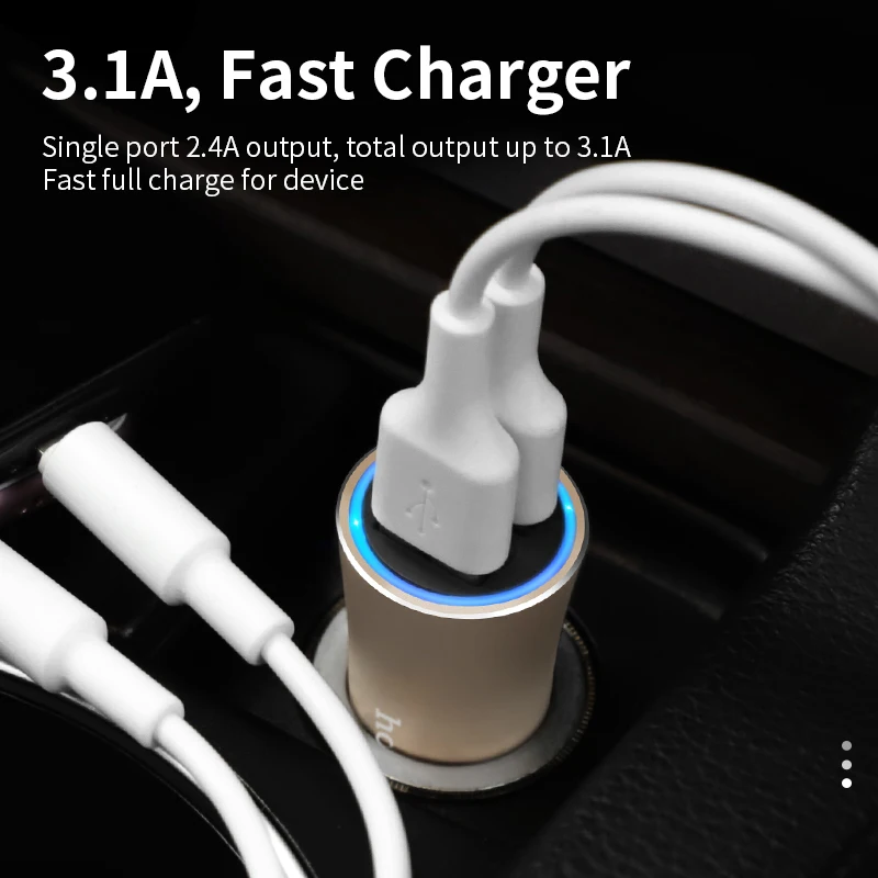 HOCO 5V 3.1 Dual USB Automobilinis Įkroviklis Adapteris su LED šviesos Greitai Įkrauti Automobilių-Įkroviklis, skirtas Samsung 