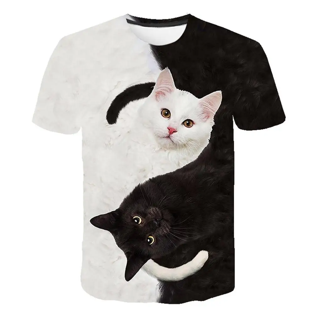 Naujos Mados, Gyvūnų, T-marškinėliai Moterims/Vyrams du katė 3d marškinėliai Mergaitėms Juoda Balta Katė Spausdinti Lady T-Shirt Vasaros trumpomis Rankovėmis Viršūnes Moteris