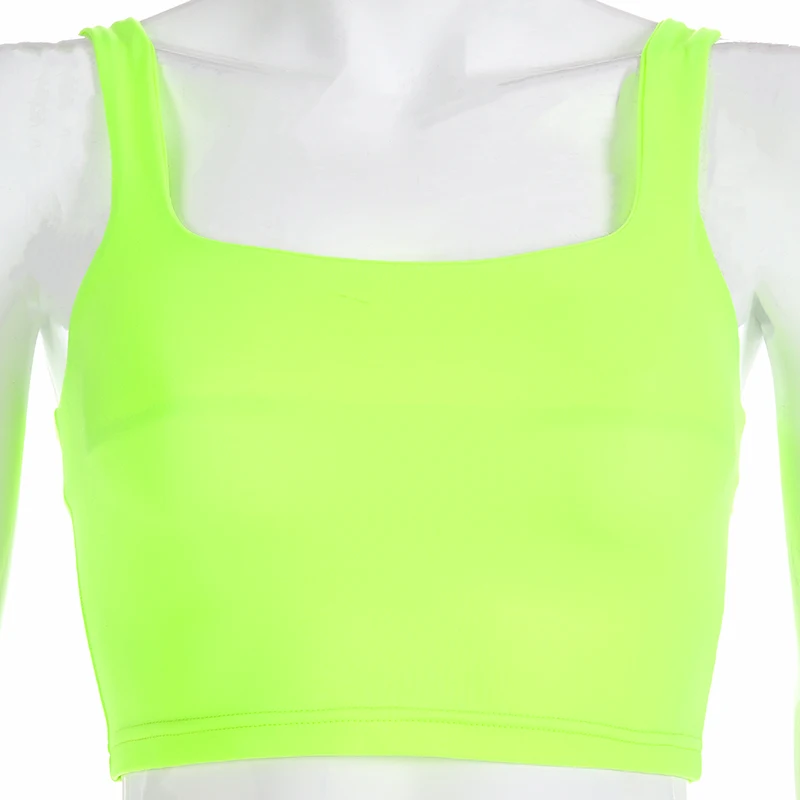 Vasaros Mados Drabužių Aikštėje Tankų Moterų Fluorescencinė Žalia Streetwear Fitneso Bako Viršuje Apkarpytos Backless Treniruotės Pasėlių Viršų