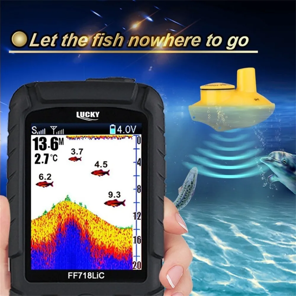 Atsparus vandeniui Žuvų Ieškiklis Povandeninės Žūklės Monitorius su LCD Spalvotas Ekranas, Belaidis Smart Echolotai Jutiklis Žuvies Gylio Signalas 200M