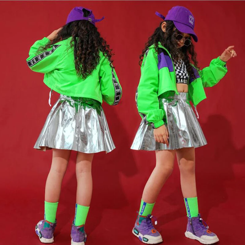 Vaikas Pramoginiai šokiai Hip-Hop Palaidinukė Viršūnes Sidabro Sijonas šokių Drabužių Komplektus Mergaitėms Berniukas Džiazo Šokio Kostiumas dėvėti Drabužiai