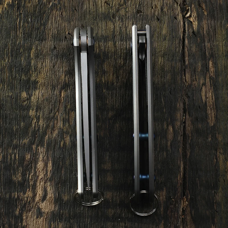 Lauko mini mažas titano rankena kišenėje peilis D2 peilis ir Damasko plieno lankstymo peilis kempingas pjovimo išgyvenimo EDC įrankis