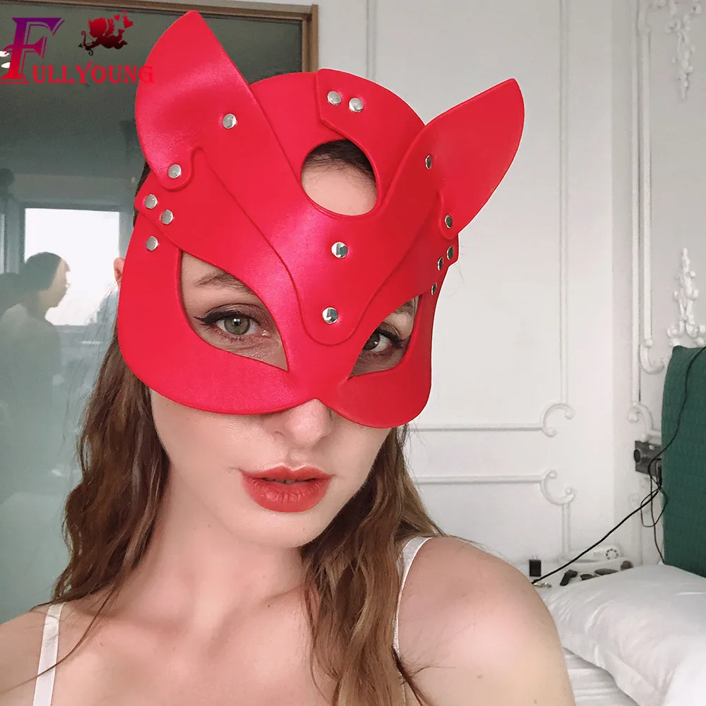 Fullyoung Odos Kaukė Seksualus Punk Cosplay Catwoman Kaukės Moterų Raudona Odos Suaugusiųjų Žaisti Halloween Carnival Šalies Kostiumai, Kaukės