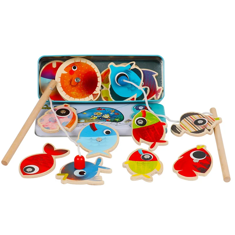 14 Žuvų + 2 Meškerės Medinių Vaikų Žaislai Žuvų Magnetinio Pesca Žaisti Žvejybos Žaidimas, Alavas Langelį Vaikų Švietimo Žaislas Berniukai Mergaitės