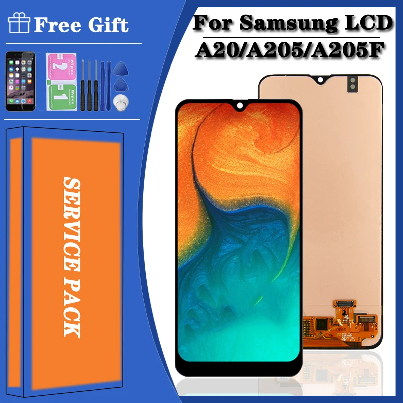 Super AMOLED Testas Samsung Galaxy A20 LCD Ekranas A205F/DS A205GN/DS Lcd Ekranas Jutiklinis Ekranas skaitmeninis keitiklis Asamblėja