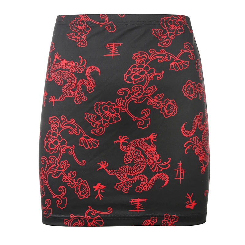 Senovinių Kinų Stiliaus Mini Sijonai Moterims Dragon Spausdinti Aukšto Liemens Sijonas Streetwear Virš Kelio Sijonai Ponios Naktinis Klubas Cteandpsycho