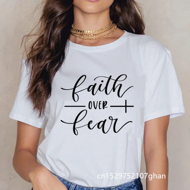 Tikėjimas Per Baimę Krikščionių T-Shirt Religijos Drabužiai Moterims Tikėjimo Shirt Grafikos Bebaimis Šūkis Derliaus Grunge Viršūnes Mergina tees