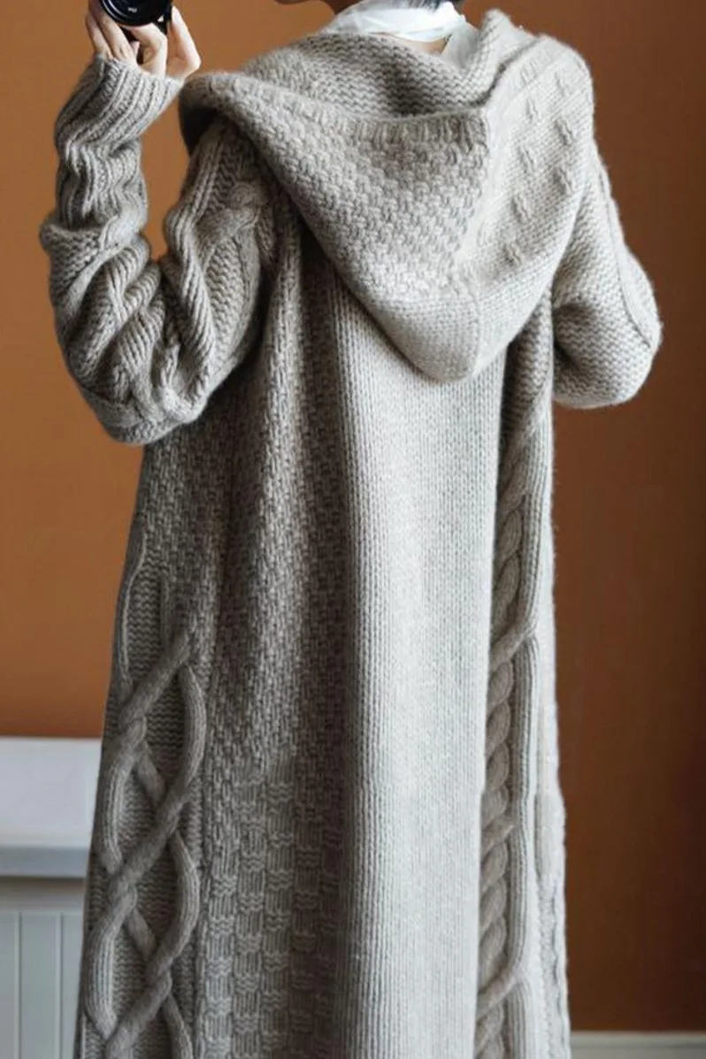 Rudens / žiemos 2020 moterų megztinis kailis pailgintas megztinis sutirštės megzti megztinis ilgas kailis megztinis, striukė, kapišonas