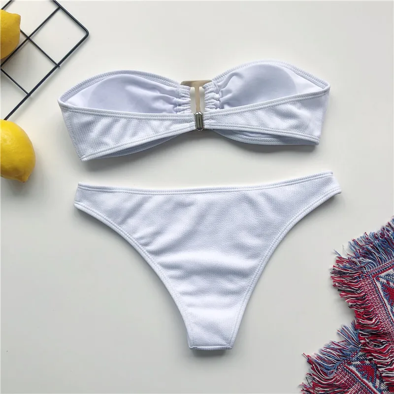 Bandeau micro bikini Push up briaunoti maudymosi kostiumai Seksualus moterų maudymosi kostiumėlį moteris Kieti tuščiaviduriai iš maudymosi kostiumą Baltos spalvos bikini 2020 m. nustatyti