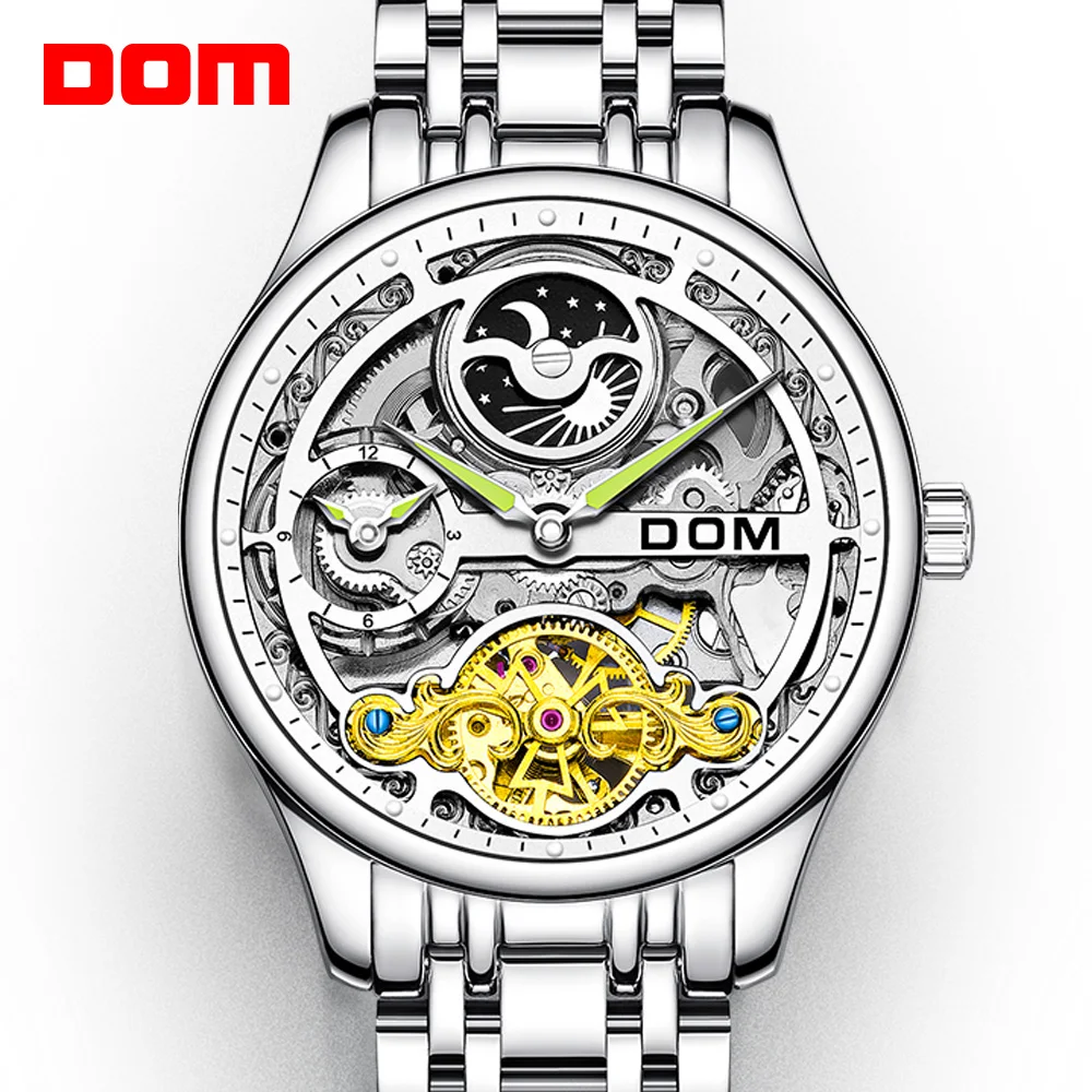 DOM Mens Mados Laikrodžiai Top Brand Prabanga Skeletas Žiūrėti Vandeniui Vyrų Sporto Automatinis Mechaninis Laikrodis M-1300D-7M