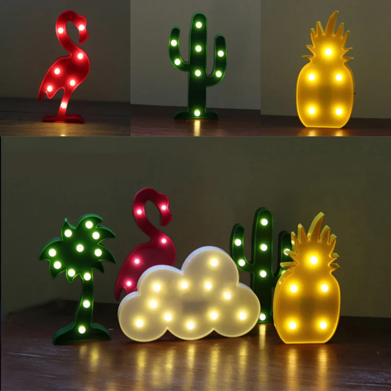 Horsten INS Flamingo LED Nakties Šviesos Debesis 3D Pasirašyti Ananasų Kaktusas Stalas Stalo Lempa su baterijomis, Vaikams, Dovanų Puošimas