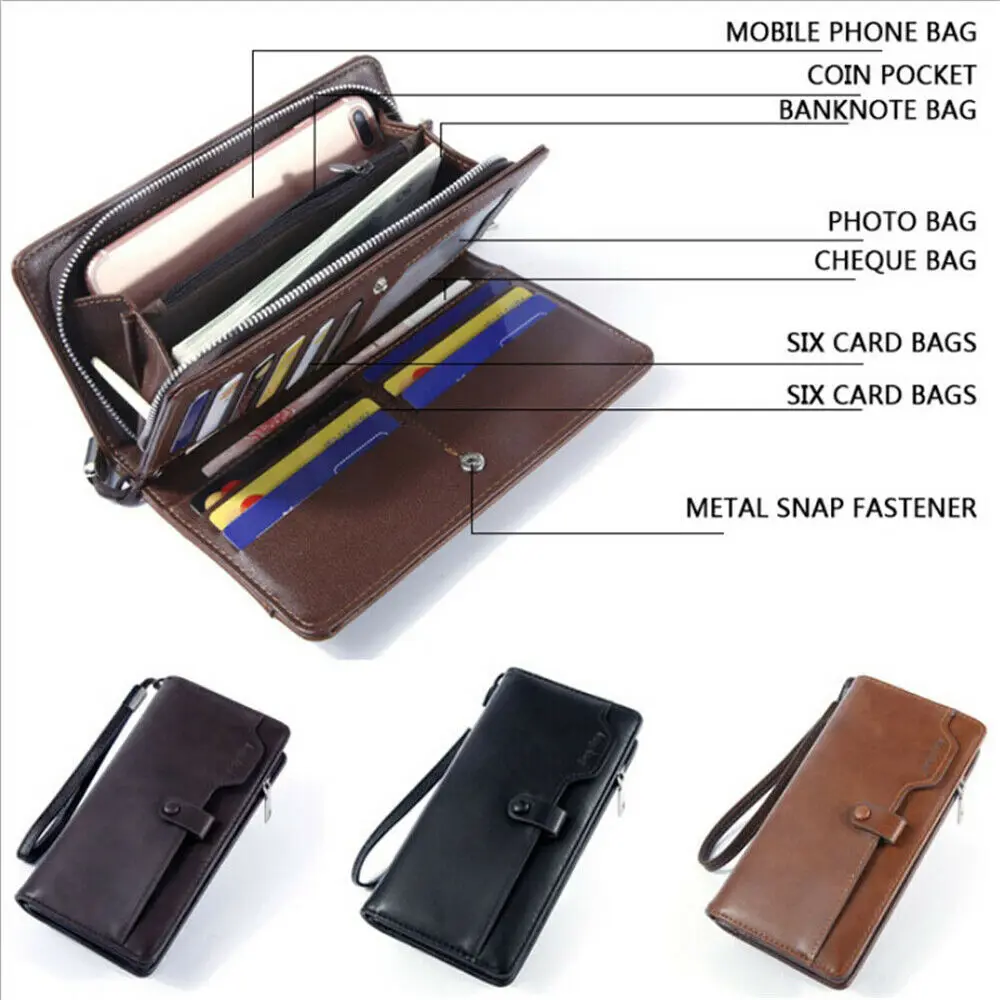 Vyriški ilgio piniginės klasikinis PU odos vientisos spalvos rankinėje kredito kortelės turėtojas kortelė pakuotėje mobiliojo telefono krepšys