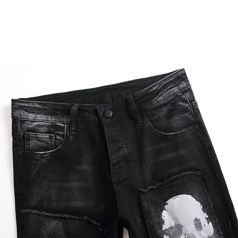 Vyriškos Kelnės Streetwear Mados Kelnės, Džinsai Skull Juodos Džinsinio Dviratininkas Aukštos Kokybės Vyriška Atsitiktinis Dizainerio Kankina Patogus