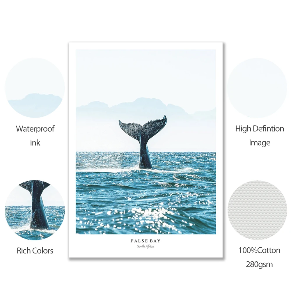 Šiaurės Mėlyna Fotografijos, Plakatai Jūros Bangų Drobės Tapybos Banginių Uodegos Sienos Menas Spausdinti Šiuolaikinių Nuotraukų Kambarį Miegamojo Puošimas