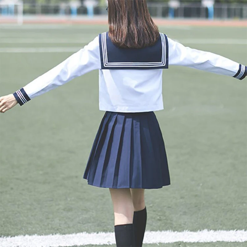 2021 Nauja Pavasario Vasaros Japonijos Mokyklines Uniformas Mergaitėms Mielas Ilgai Ilgis Sailor Viršūnes Klostuotas Sijonas Sailor Kostiumas