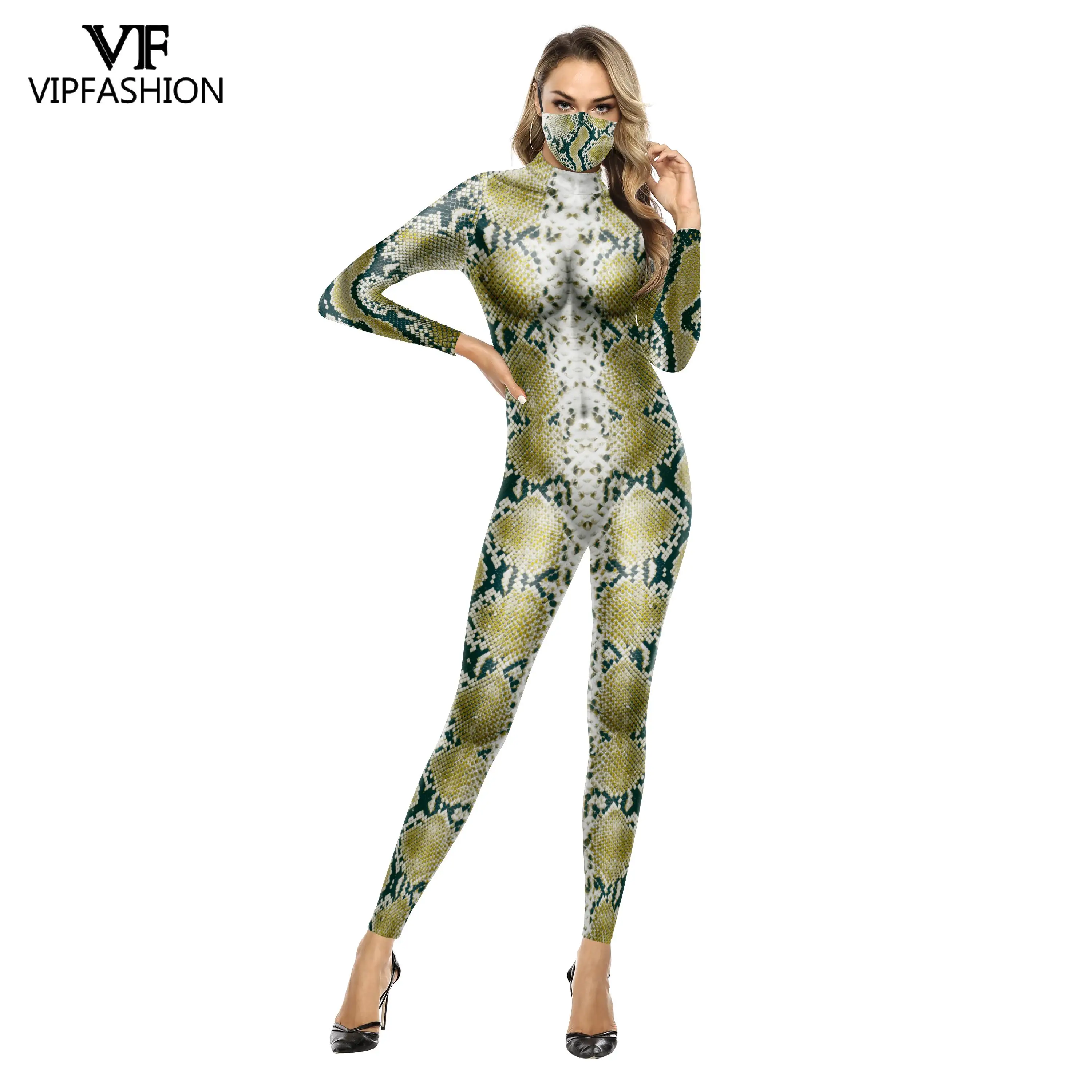 VIP MADA Moterims ilgomis Rankovėmis Gyvatė Tigras modelio spausdinimo Halloween Kostiumai Cosplay Veiklos Grupė Jumpsuit Slim Bodysuit