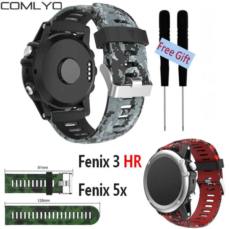 COMLYO Sporto Riešo Dirželis, Garmin Fenix 5X Juostos Pakeitimo Silikono Watchband Garmin fenix 3 / Fenix 3HR GPS Smart Žiūrėti