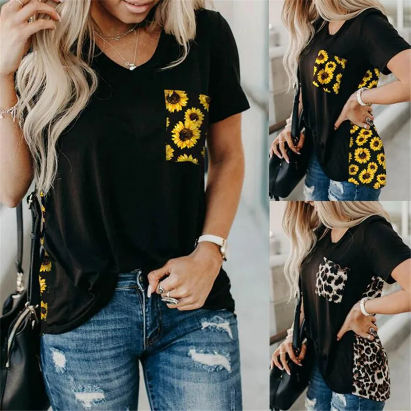 2020 Naujas Moterys T shirts Ponios Summer Tee Drabužių Mados Trumpas Rankovės Leopardas Spausdinti Viršūnes Prarasti Paplūdimys Apranga Plius Dydžio marškinėlius