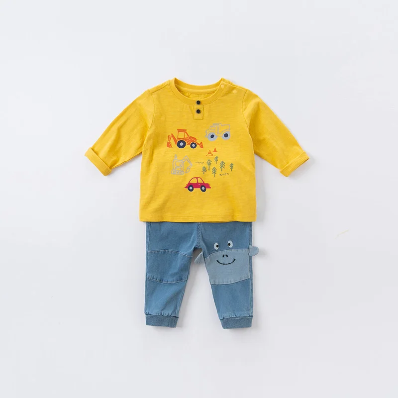 DBA14645 dave bella rudenį kūdikių berniukų gražus animaciją, print T-shirt vaikų viršūnes berniukai mados vaikai mados tees