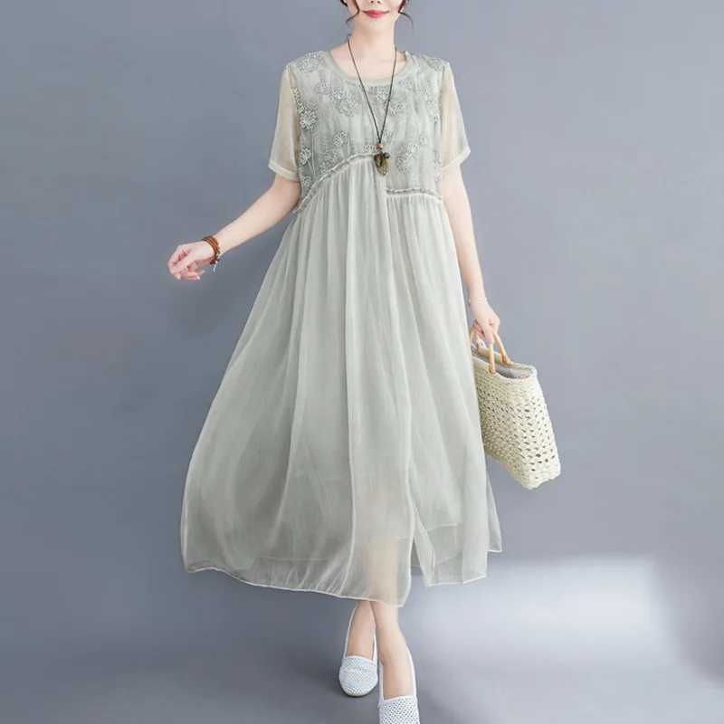 #0519 Plius Dydis Suknelė Moterims Vasaros 2020 Elegantiška Siuvinėjimas, Gėlių Prarasti-line 