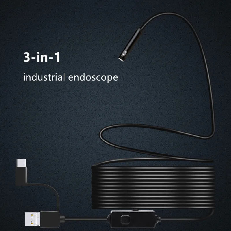 720P TIPAS-C USB 3In1 Dvigubo objektyvo Endoskopą Kamera Automobilio Lanksčios Kameros Endoskopą Kamera, skirta 