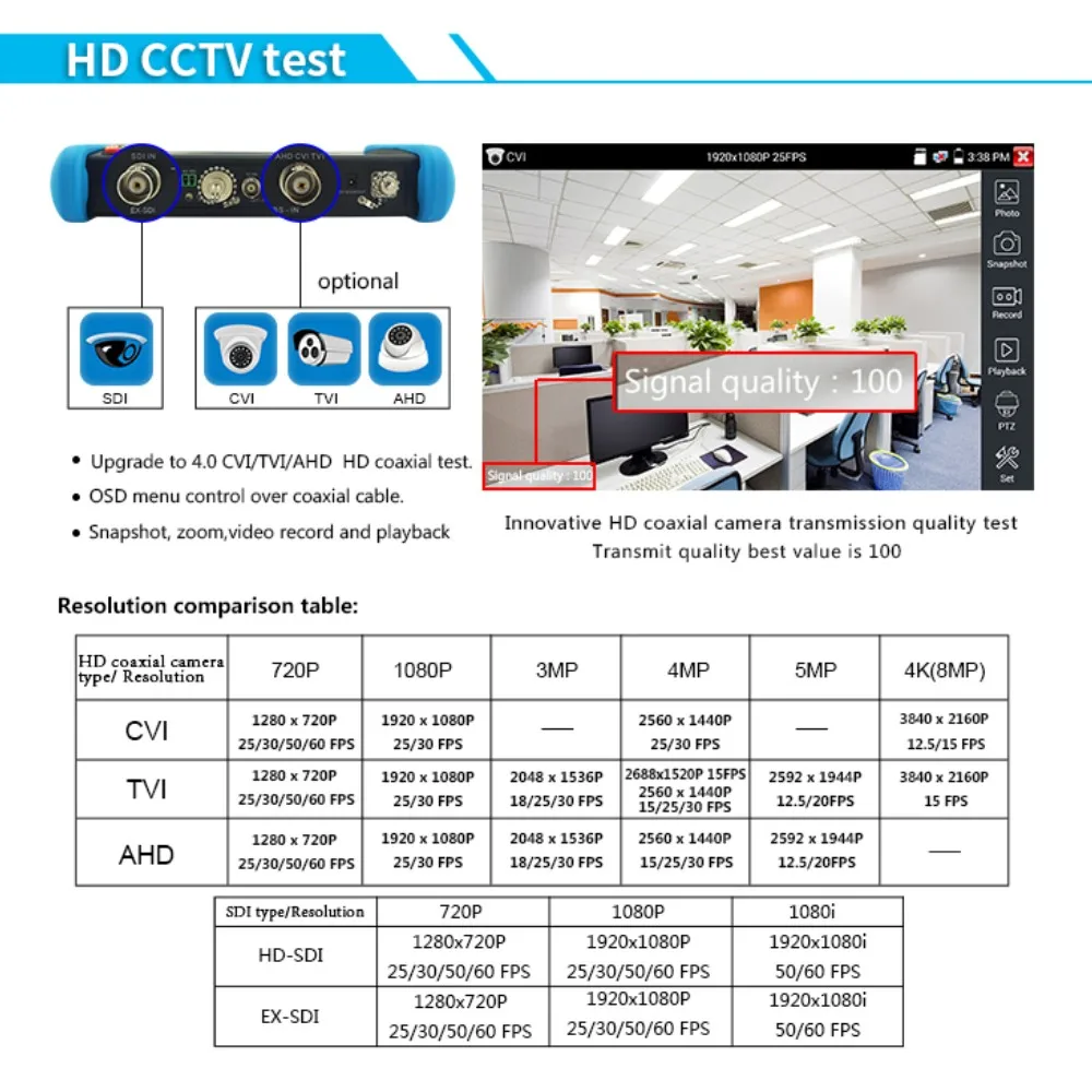 DHL Nemokamai 9800 Plius 7inch IP Kameros Testeris H. 265 4K 8MP TVI CVI HAINAUT SDI CVBS IPC VAIZDO Monitorius su laidu bandomųjų/TDR/Multimetras
