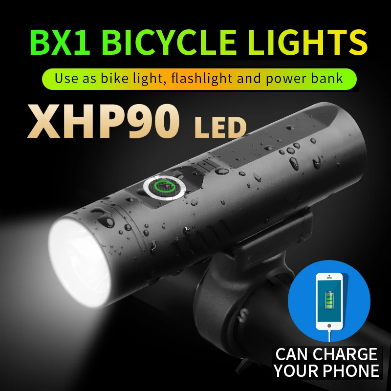 Galingas Mini LED Žibintuvėlis XHP90 Dviračių Šviesos XHP50 Žibintuvėlis T6 USB Įkrovimo Dviračių Clip L2 galia banko 3200mAh