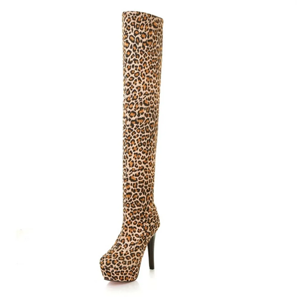 ASUMER 2020 naujausias sexy plonas aukšto kulno platforma batai ponios šalies prom batai, suapvalinti tne rudenį leopard per kelius siekiantys batai moterims