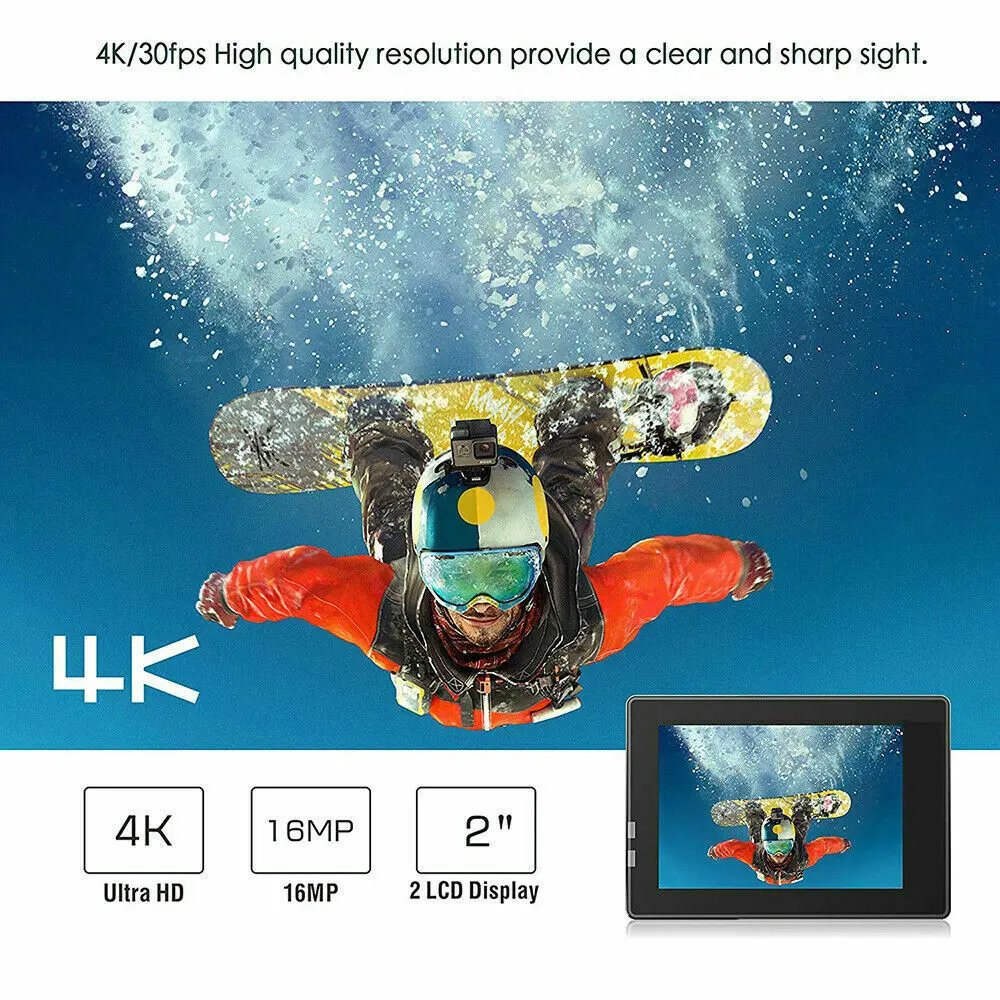 4K Wifi Veiksmų Kamera Full HD 30m atsparus Vandeniui Sporto Kamera DVR Šalmas Nuotolinio 2.0 Ekrano 1080P Sporto Fotoaparato eiti extreme pro cam