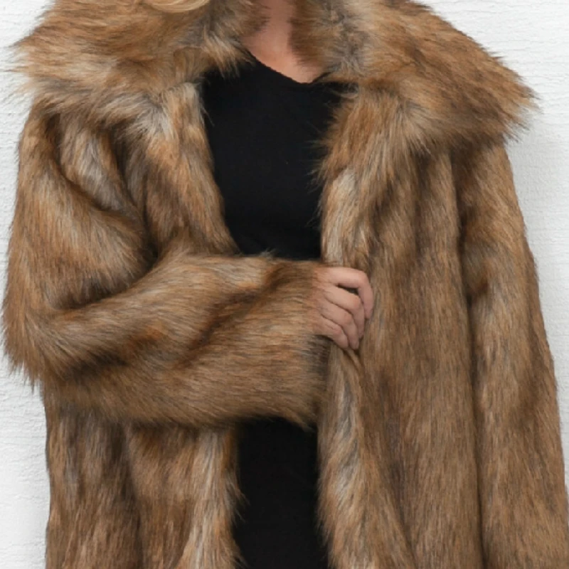 Žiemos Mados Storas Šiltas Dirbtiniais Fox Fur Moterų dirbtinis Kailis Kailis Ilgas Dirbtiniais Kailiais Parkas Viršutiniai drabužiai S-XXXL Turn-žemyn Apykaklės Slim