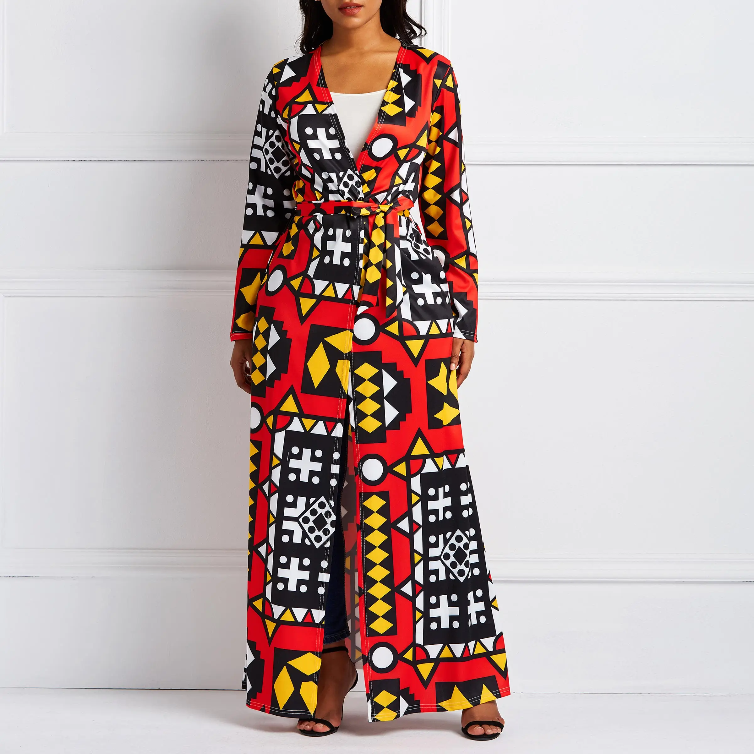Afrikos Etninės Spausdinti Ilgi Paltai Moterims Paltas Rudenį Outwear Raudona Plius Dydis Moterų Drabužiai Nėrinių Boho Negabaritinių Tranšėjos Paltai