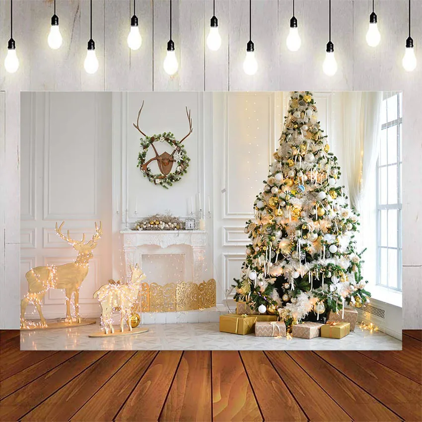 Fotografijos fonas kalėdų eglutė portretas fone gyvenamasis kambarys židinys briedžių blizgučiai šviesos photocall backdrops