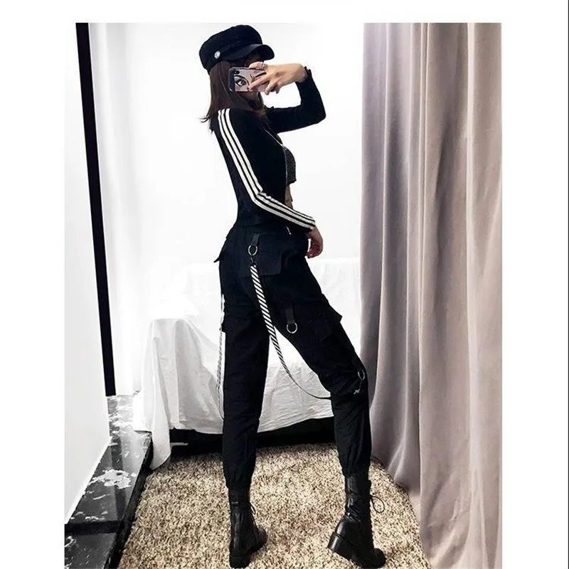 Streetwear Krovinių Kelnės Moterims Atsitiktinis Poilsiu Juoda Aukštos Juosmens, Palaidi Moterų Hip-Hop Kelnės Korėjos Stiliaus Ponios Capri Kelnės