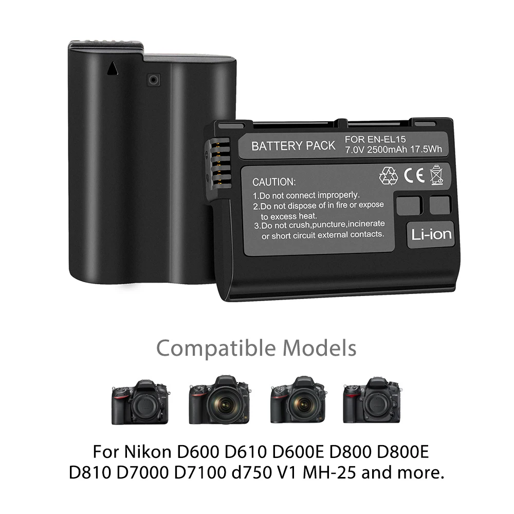 2VNT EN-EL15 LT EL15 ENEL15 EL15A Baterijas + LCD Dual USB Kroviklis skirtas Nikon D600 D610 D600E D800 D800E D810 D7000 D7100 d750 V1