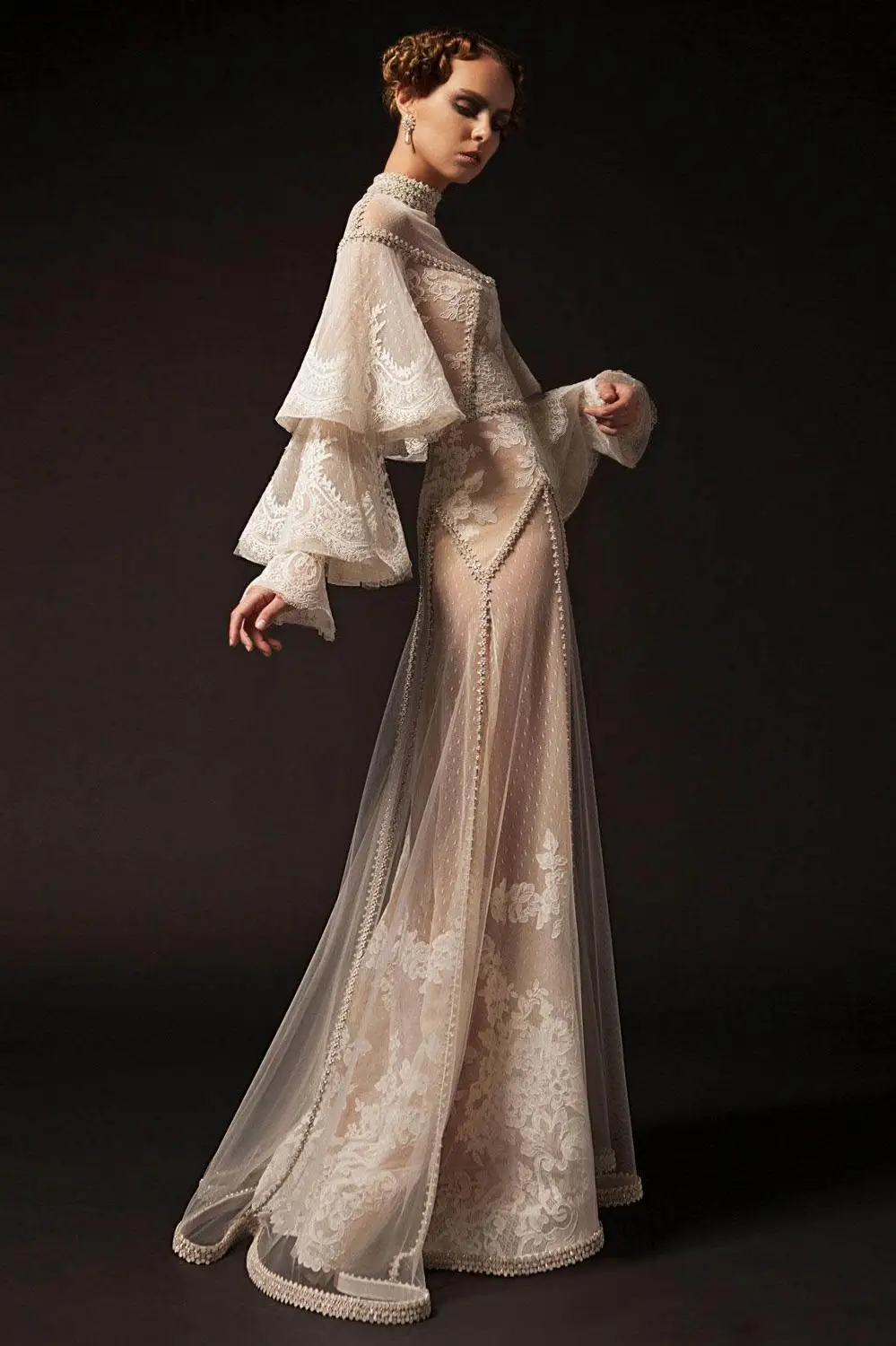 2020 Couture Prom Chalatai Suknelės Aukšto Kaklo, ilgomis Rankovėmis Vakarą Oficialų Suknelė Unikalaus Dizaino Nėriniais, Karoliukais Chalatas de soiree abendkleider