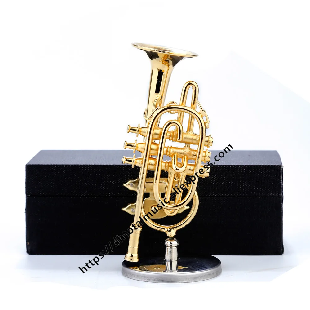 Miniatiūrų Rodymas Modelis Cornet, Muzikos Instrumentų Kolekcija Dekoratyviniai Papuošalai Modelis Dovanos Mini Cornet su Parama