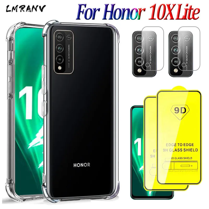 Silikono Atvejais Huawei Honor 10X Lite Atveju+Stiklas Honor10XLite Telefono Minkštas Viršelis Honor10X Šviesos 10X Lite Skaidrus Atveju